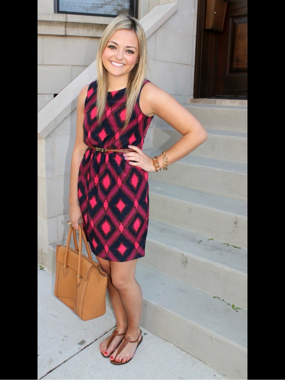 GAP Pink and Black Sleeveless Geometric Mini Dress
